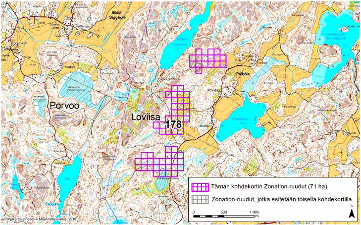 Loviisa, Zonation-aluetunnus 178 LOVIISA (178) Alue sijaitsee Loviisan länsiosissa Pålbölen kylän länsi- ja lounaispuolella miltei asumattomalla metsäalueella, jota pellot pirstovat melko
