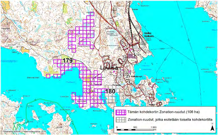 Loviisa, Zonation-aluetunnus 179 LOVIISA (179) Alue sijaitsee Loviisan keskustan eteläpuolella ja Valkon satama-alueen länsipuolella Fantsnäsin kylän eteläosissa.