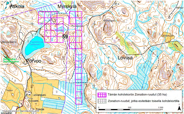 Loviisa Porvoo Myrskylä, Zonation-aluetunnus 59 LOVIISA PORVOO MYRSKYLÄ (59) Alue sijaitsee Loviisan luoteisosissa, Porvoon koillisosissa ja pieneltä osin Myrskylän eteläosissa Linnanpekin kylän