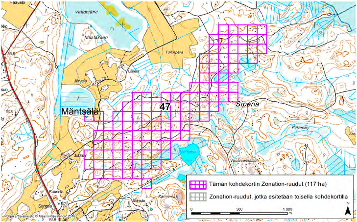 Mäntsälä, Zonation-aluetunnus 47 MÄNTSÄLÄ (47) Alue sijaitsee Mäntsälän pohjoisosissa Sulkavan ja Sälinkään kylien välimaastossa olevalla asumattomalla metsäalueella.