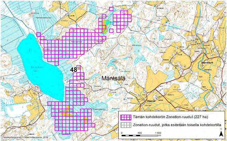 Mäntsälä, Zonation-aluetunnus 48 MÄNTSÄLÄ (48) Alue sijaitsee Mäntsälän pohjoisosissa Suojärven kylän koillispuolella ja Viljamaan kylän länsipuolella laajalti suopohjaisella alueella.