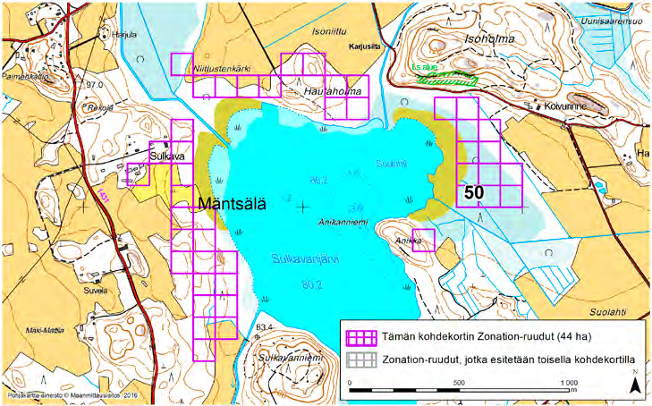 Mäntsälä, Zonation-aluetunnus 50 MÄNTSÄLÄ (50) Alue sijaitsee Mäntsälän pohjoisosissa Sulkavan kylän pohjoispuolella Sulkavanjärven pohjois- ja länsirannoilla.