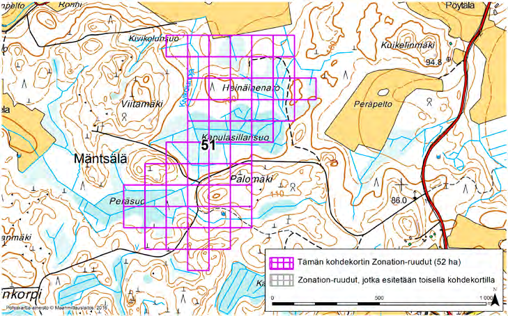 Mäntsälä, Zonation-aluetunnus 51 MÄNTSÄLÄ (51) Alue sijaitsee Mäntsälän pohjoisosissa Nikinojan kylän lounaispuolella asumattomalla metsäalueella.