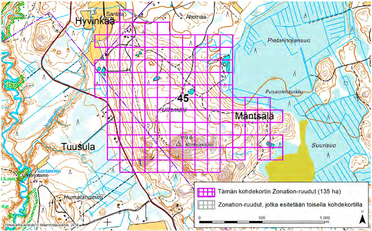 Mäntsälä Tuusula Hyvinkää, Zonation-aluetunnus 45 MÄNTSÄLÄ TUUSULA HYVINKÄÄ (45) Alue sijaitsee pääosin Mäntsälän lounaisosissa, mutta osin myös Tuusulassa ja Hyvinkäällä Kivistönkulman (Mäntsälä)