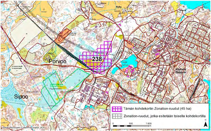 Porvoo, Zonation-aluetunnus 238 PORVOO (238) Alue sijaitsee Porvoon länsiosassa lähellä Sipoon rajaa, Kilpilahden kylän ja teollisuusalueen länsipuolella.