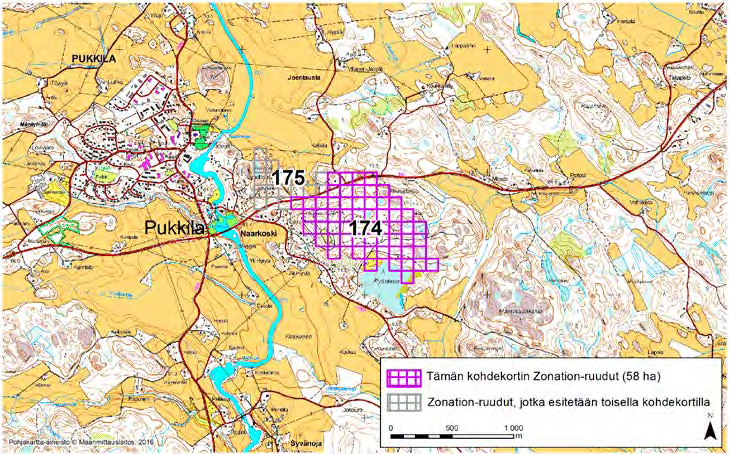 Pukkila, Zonation-aluetunnus 174 PUKKILA (174) Alue sijaitsee Pukkilan keskustan kaakkoispuolella Naarkosken kylän itäpuolella lähes asumattomalla metsäalueella.