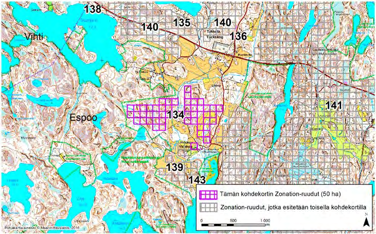 Espoo, Zonation-aluetunnus 134 ESPOO (134) Alue sijaitsee Espoon pohjoisosissa Takkulan (Tackskog) kylän eteläpuolella ja Velskolan (Vällskog) kylän pohjoispuolella asumattomalla metsä- ja