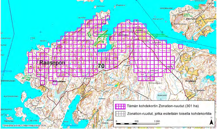 Raasepori, Zonation-aluetunnus 70 RAASEPORI (70) Alue sijaitsee Raaseporin länsiosissa Knopkägran kylän länsipuolella ja Korsuddarnan kylän pohjoispuolella lähes asumattomalla metsäalueella.