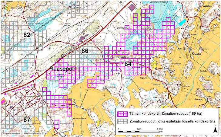 Raasepori, Zonation-aluetunnus 84 RAASEPORI (84) Alue sijaitsee Tammisaaren keskustan koillispuolella, ensimmäisen Salpausselän eteläreunassa.