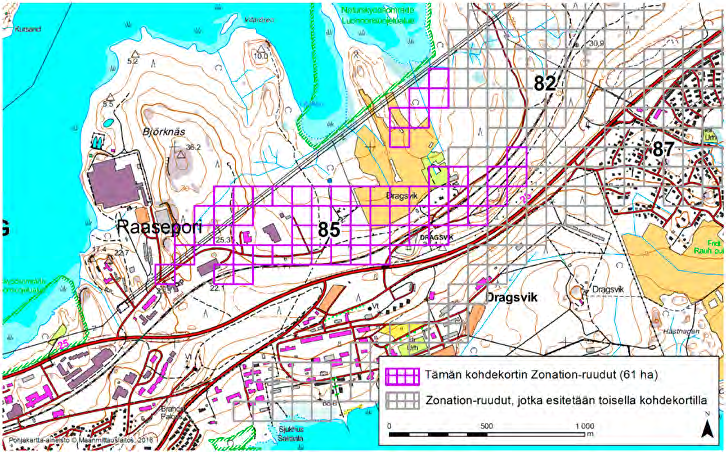 Raasepori, Zonation-aluetunnus 85 RAASEPORI (85) Alue sijaitsee Raaseporissa Tammisaaren keskustasta koilliseen päin, Dragsvikin kylässä valtatien 25 pohjoispuolella.