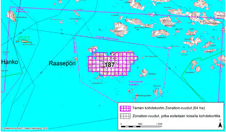 Raasepori, Zonation-aluetunnus 187 RAASEPORI (187) Alue kattaa kokonaan Hästö-Busön saaren, joka sijaitsee Tvärminnen lähellä (noin 6,5 kilometriä Tvärminnestä itään) Raaseporin kaupungin alueella