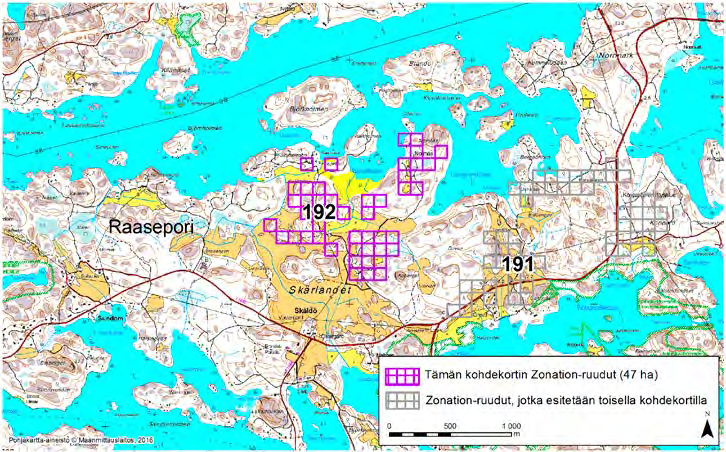 Raasepori, Zonation-aluetunnus 192 RAASEPORI (192) Alue sijaitsee Tammisaaren saaristossa Skärlandetin saarella, jonne on lossiyhteys mantereelta.