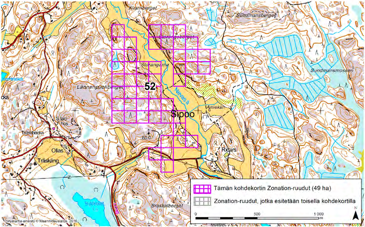 Sipoo, Zonation-aluetunnus 52 SIPOO (52) Alue sijaitsee Sipoon kaakkoisosissa Salparin ja Träskbyn kylien itäpuolella asumattomalla metsä- ja peltoalueella.