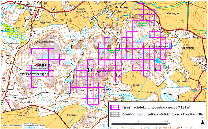 Siuntio, Zonation-aluetunnus 17 SIUNTIO (17) Alue sijaitsee Siuntion keskiosissa Lappersin ja Svartbäckin kylien välissä lähes asumattomalla kallioisella metsäalueella.