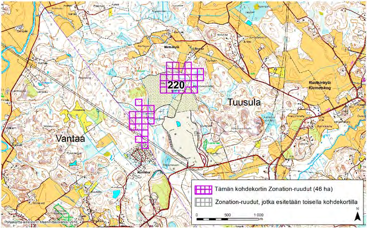 Tuusula Vantaa, Zonation-aluetunnus 220 TUUSULA VANTAA (220) Alue sijaitsee Tuusulan eteläosassa Ruotsinkylässä (Klemetskog) Sikakallion ja Silakkaniitun alueilla.