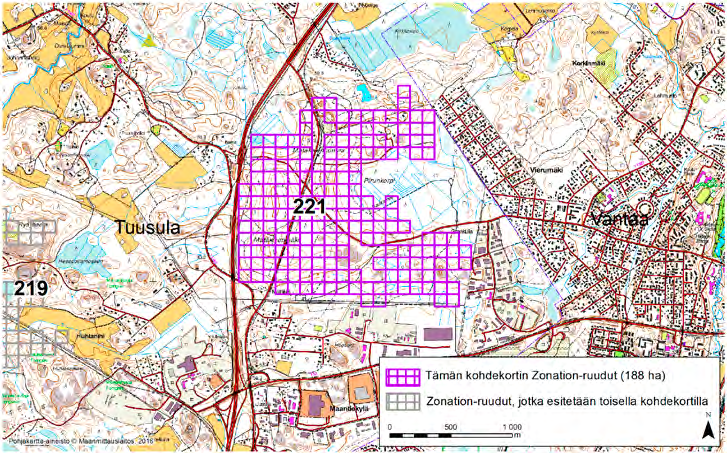 Tuusula, Zonation-aluetunnus 221 TUUSULA (221) Alue sijaitsee Tuusulan eteläosassa Maantiekylän pohjoispuolella Mätäkivenmäen, Pirunkorven ja Mätäkivennummen alueilla.