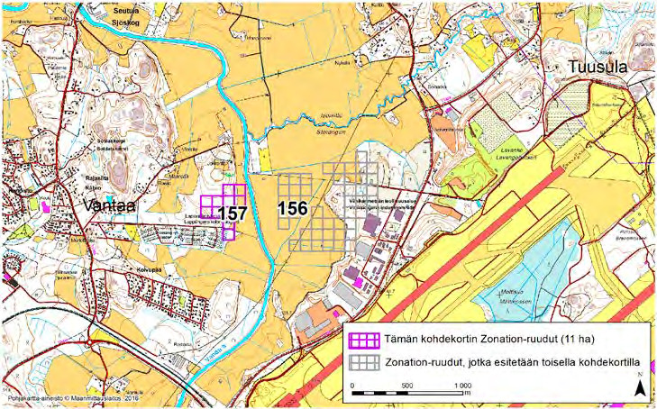 Vantaa, Zonation-aluetunnus 157 VANTAA (157) Alue sijaitsee Vantaan keskiosissa Viinikanmetsän teollisuusalueen (Viniksskogens industriområde) ja Rajasillan (Råbro) kylän välisellä metsä- ja