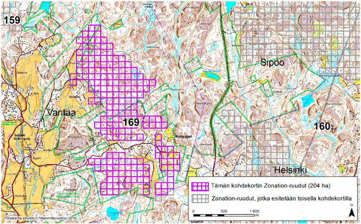 Vantaa, Zonation-aluetunnus 169 VANTAA (169) Alue sijaitsee Itä-Vantaalla Sotungin kaupunginosassa. Aluetta rajaavat lähes joka puolella Sipoonkorven kansallispuistoon kuuluvat alueet.