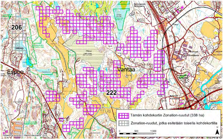 Vantaa, Zonation-aluetunnus 222 VANTAA (222) Laaja ja moniosainen alue sijaitsee Länsi-Vantaalla Petikon ja Vestran kaupunginosien välissä.