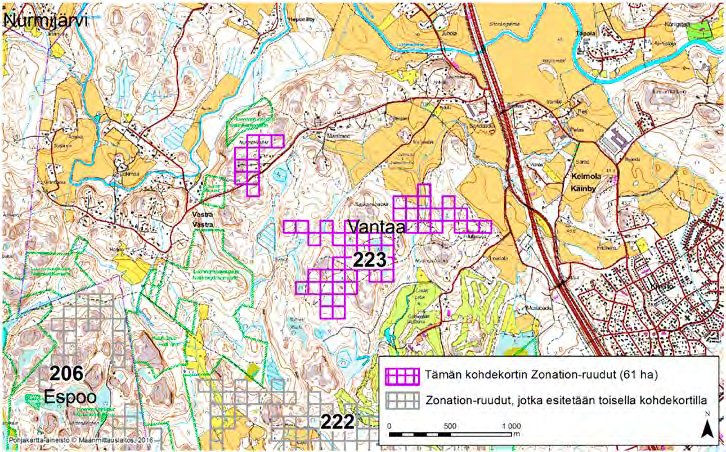 Vantaa, Zonation-aluetunnus 223 VANTAA (223) Alue sijaitsee Länsi-Vantaalla Vestran ja Keimolan kaupunginosien välissä.