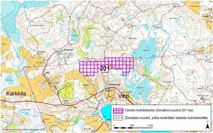 Vihti, Zonation-aluetunnus 201 VIHTI (201) Alue sijaitsee Vihdin koillisosassa Ylimmäisen kylässä. Alue ulottuu pieneltä osin maakunnan rajan pohjoispuolelle, Lopelle.