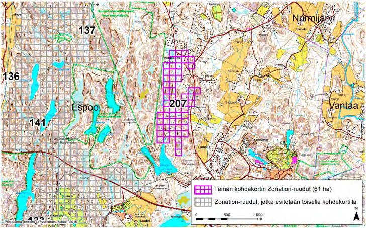 Espoo, Zonation-aluetunnus 207 ESPOO (207) Alue sijaitsee kallioisella metsäalueella Pohjois-Espoossa Ketunkorven ja Lahnuksen kylän välimaastossa.