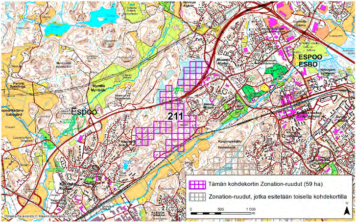 Espoo, Zonation-aluetunnus 211 ESPOO (211) Alue sijaitsee Länsi-Espoossa Kauklahden ja Muuralan kylien välimaastossa Kehä III:n molemmin puolin.