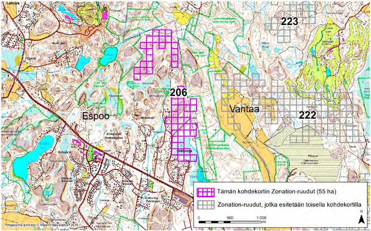 Espoo Vantaa, Zonation-aluetunnus 206 ESPOO VANTAA (206) Kaksiosainen alue sijaitsee Espoon ja Vantaan rajalla Odilammen pohjoispuolisella pääosin asumattomalla kallioisella ja soisella metsäalueella.