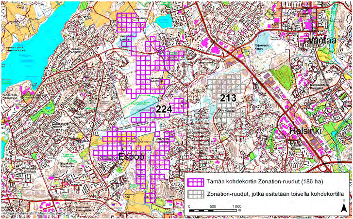 Espoo Vantaa, Zonation-aluetunnus 224 ESPOO VANTAA (224) Alueen eteläosat sijaitsevat Espoossa Lintuvaaran kaupunginosassa ja pohjoisosat Vantaalla Hämevaaran ja Linnaisten kaupunginosissa.