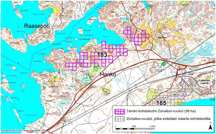 Hanko, Zonation-aluetunnus 183 HANKO (183) Alueen sijaitsee Hangon koillisosassa, Dragsvikenin etelä- ja itärannalla osin kallioisella metsäalueella ja osin pienipiirteisessä maatalousympäristössä.