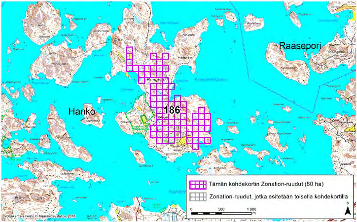 Hanko, Zonation-aluetunnus 186 HANKO (186) Alue sijaitsee Bengtsårin saarella Hankoniemen koillispuolella kallioisella metsäalueella.