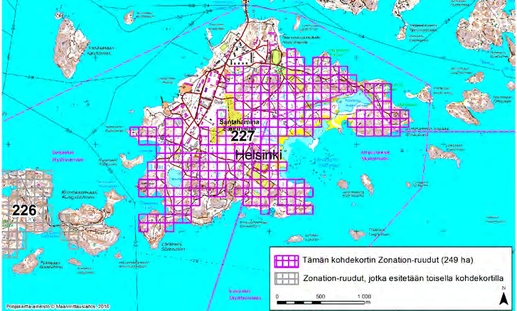 Helsinki, Zonation-aluetunnus 227 HELSINKI (227) Aluerajaus kattaa suurelta osin Santahaminan saaren, joka sijaitsee Laajasalon eteläpuolella Itä-Helsingissä. Santahamina on sotilasaluetta.