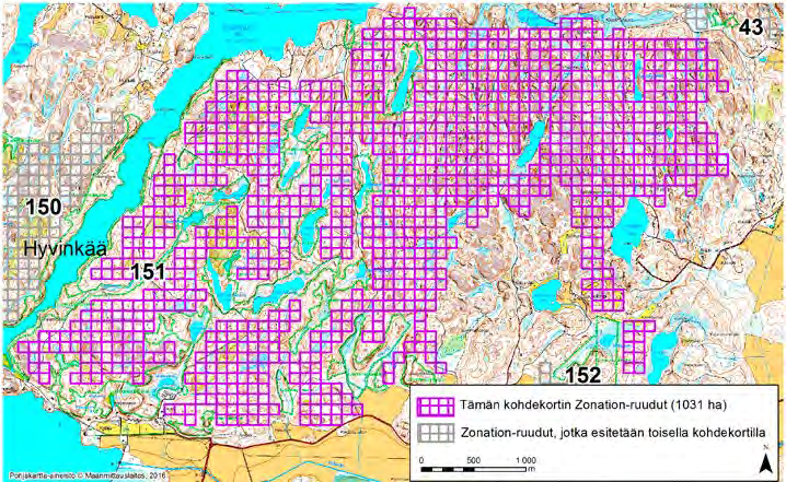 Hyvinkää, Zonation-aluetunnus 151 HYVINKÄÄ (151) Laaja alue sijaitsee Hyvinkään luoteisosassa kallioisella, pääosin asumattomalla metsäylängöllä.
