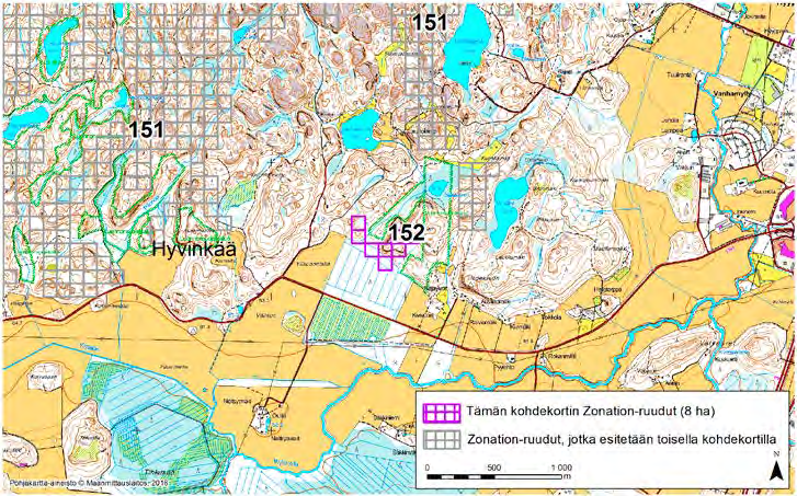 Hyvinkää, Zonation-aluetunnus 152 HYVINKÄÄ (152) Alue sijaitsee Hyvinkään luoteisosassa Kytäjän peltoaukean pohjoispuolella Vaskivuori-nimisen mäen etelä- ja länsipuolella.