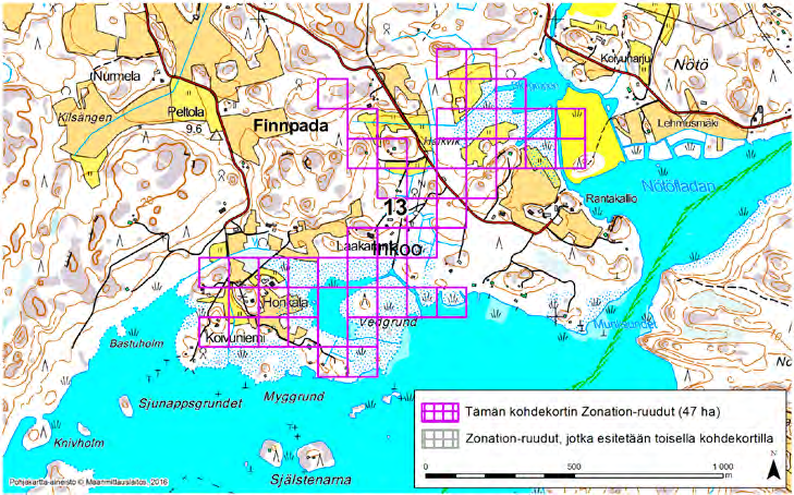 Inkoo, Zonation-aluetunnus 13 INKOO (13) Alue sijaitsee Inkoon lounaisosissa Finnpadan kylällä. Se on monimuotoinen alue sisältäen kosteikoita, niittyjä, metsiä, peltoja ja asutusta.