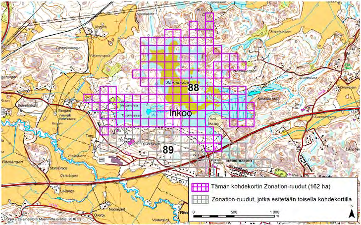 Inkoo, Zonation-aluetunnus 88 INKOO (88) Alue sijaitsee Inkoon keskiosissa kuntakeskuksen pohjoispuolella lähes asumattomalla suo- ja metsäalueella.