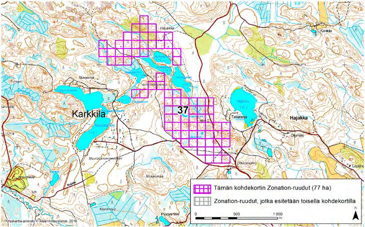 Karkkila, Zonation-aluetunnus 37 KARKKILA (37) Alue sijaitsee Karkkilan pohjoisosissa Hajakan kylän länsipuolella ja Kovelonkulman kylän koillispuolella asumattomalla metsäalueella.