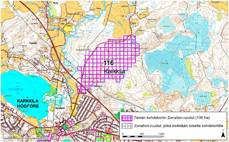 Karkkila, Zonation-aluetunnus 116 KARKKILA (116) Alue sijaitsee Karkkilan keskiosissa keskustan koillispuolella lähes asumattomalla metsäalueella.