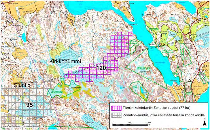 Kirkkonummi, Zonation-aluetunnus 120 KIRKKONUMMI (120) Alue sijaitsee Kirkkonummen länsiosissa Evitskogin kylän eteläpuolella ja Volsin kylän länsipuolella asumattomalla kallioisella metsäalueella.