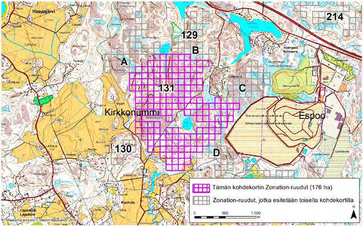 Kirkkonummi, Zonation-aluetunnus 131 KIRKKONUMMI (131) Alue sijaitsee Kirkkonummen koillisosassa Haapajärven kylässä lähellä Espoon rajaa asumattomalla metsäisellä kallioalueella.
