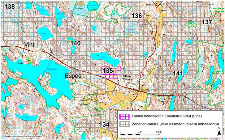 Kirkkonummi, Zonation-aluetunnus 135 KIRKKONUMMI (135) Alue sijaitsee Espoon pohjoisosassa Takkulassa, Tuhkuri-järven ja Vihdintien välisellä alueella.