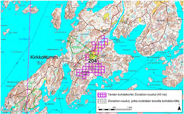 Kirkkonummi, Zonation-aluetunnus 204 KIRKKONUMMI (204) Alue sijaitsee Kirkkonummen eteläosassa Porkkalan kylässä Porkkalanniemen itäpuolella.