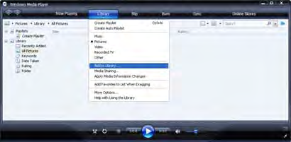 Windows Media Player v11 Windows XP - järjestelmässä 1 Verkkojakamisen määrittäminen 2 Valitse Windows Media Player -soittimen valikosta Library (Kirjasto) ja valitse Media sharing... (Median jakaminen.