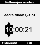 KÄYTTÖOHJE Aika & pvm. Päivämäärä-asetusnäytössä voit asettaa tämänhetkisen päivämäärän: - Nuolipainikkeet muuttavat valittua arvoa.