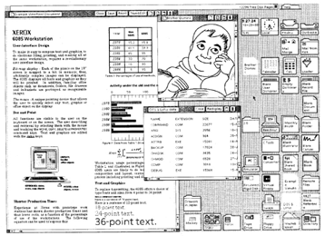 Xerox Star työpöytä: ensimmäiset ideat TYÖPÖYTÄMETAFORA Tim Mott: Office schematic työpöytä-hahmotelma Yksinkertainen kaksiulotteinen ikoninen representaatio toimistosta Fyysiset metaforat Mistä