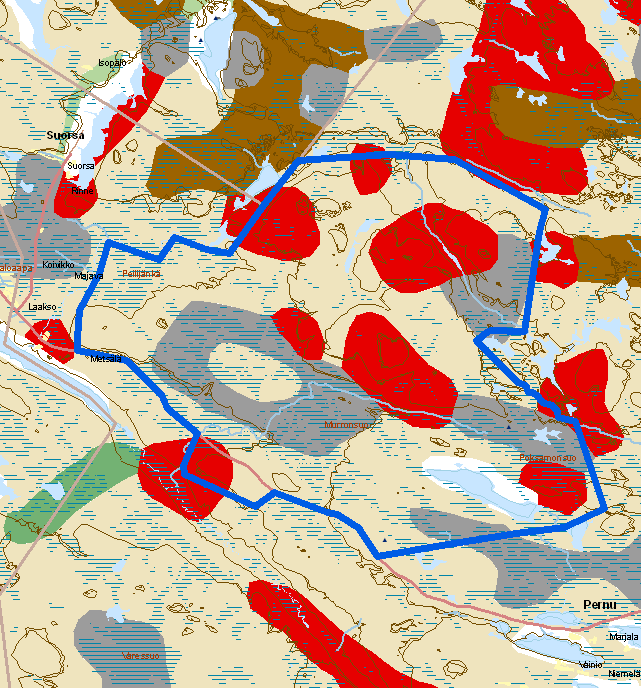 60 Kuva 7-11. Maastonmuodot ja maaston korkeussuhteet hankealueella ja sen ympäristössä.