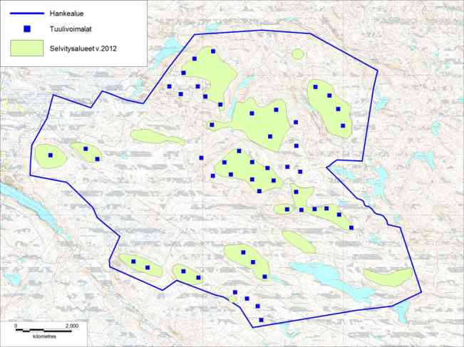 84 Kuva 7-32. Kasvillisuus, luontotyyppi ja liito-orava selvitysten maastoselvitysalueet. Tuulivoimaloiden sijoituspaikat VE1 mukaan.