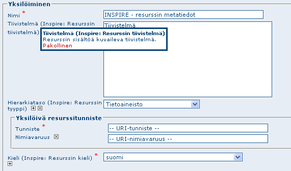 Paikkatietohakemisto 2.0: Editointi lomakkeella Paikkatietohakemisto 2.