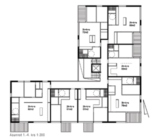 Kiela pohjapiirroksia / floor plans Kiela asunnot 1. 5 krs / flats on 2nd 6th floor asunnot 6. krs / flats on 7th floor asunnot 1. 4 krs / flats on 2nd 5th floor 10 m asunnot 1.