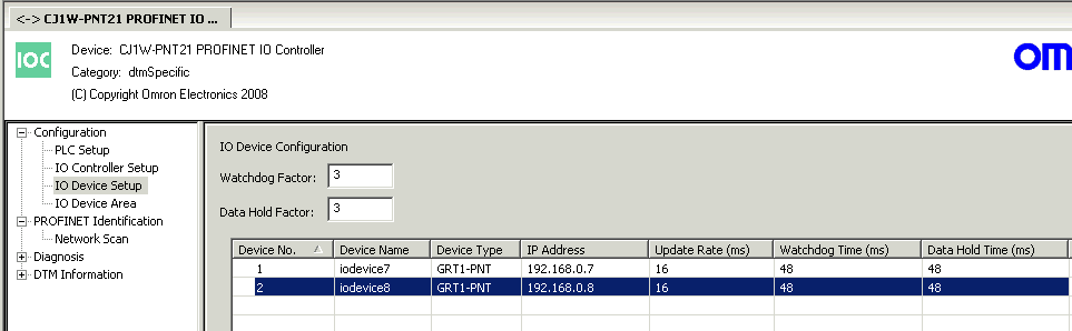 CJ1W-PNT21 asettelut - IO Device Setup Profinet on nimiorientoitunut laitteiden tunnistamisen suhteen.